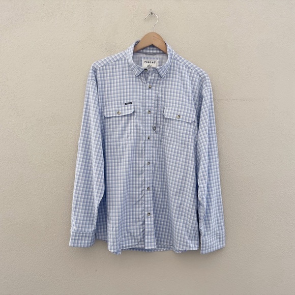 Poncho Original Shirt Mens Large Plaid Blue Outdoor Fishing Casual Utility Tech - Picture 4 of 12